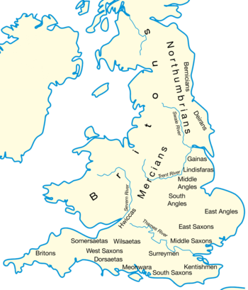 The main Anglo-Saxon Kingdoms circa A.D. 600